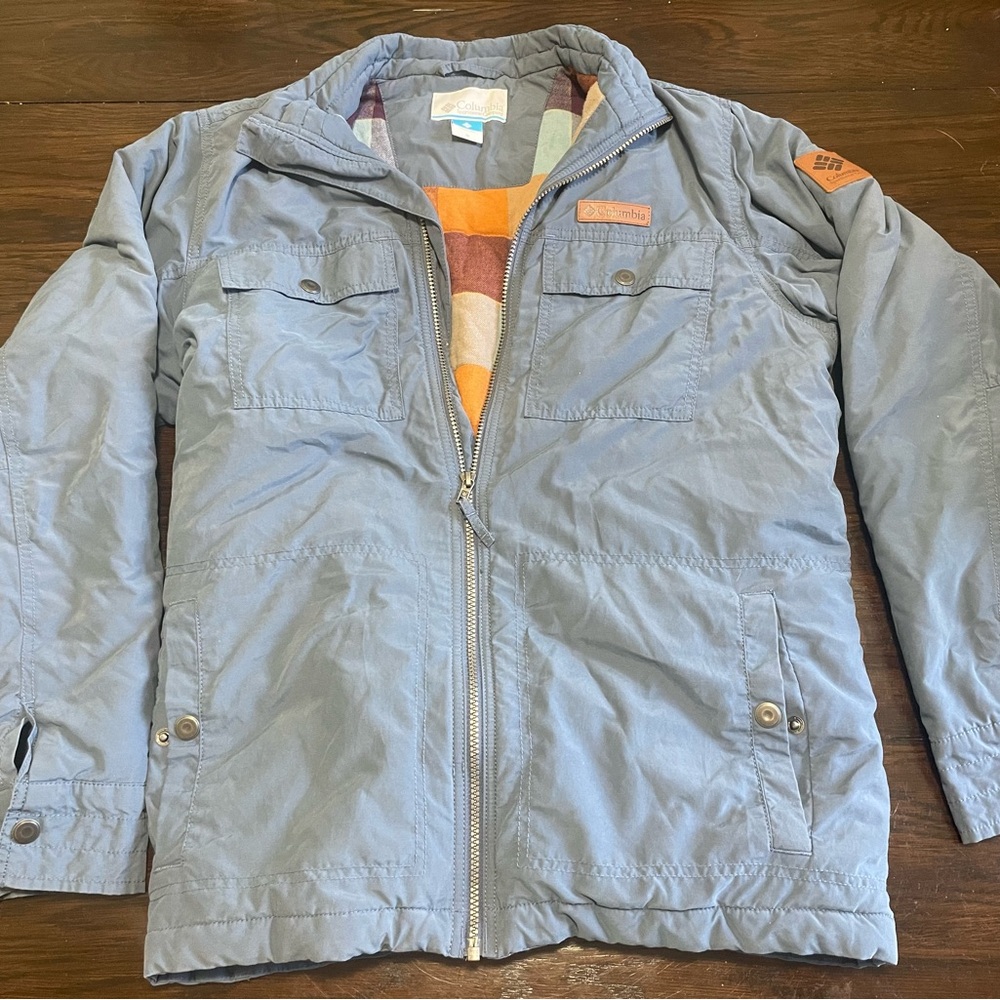 Columbia Blue Jacket with Multicolor Plaid Lining